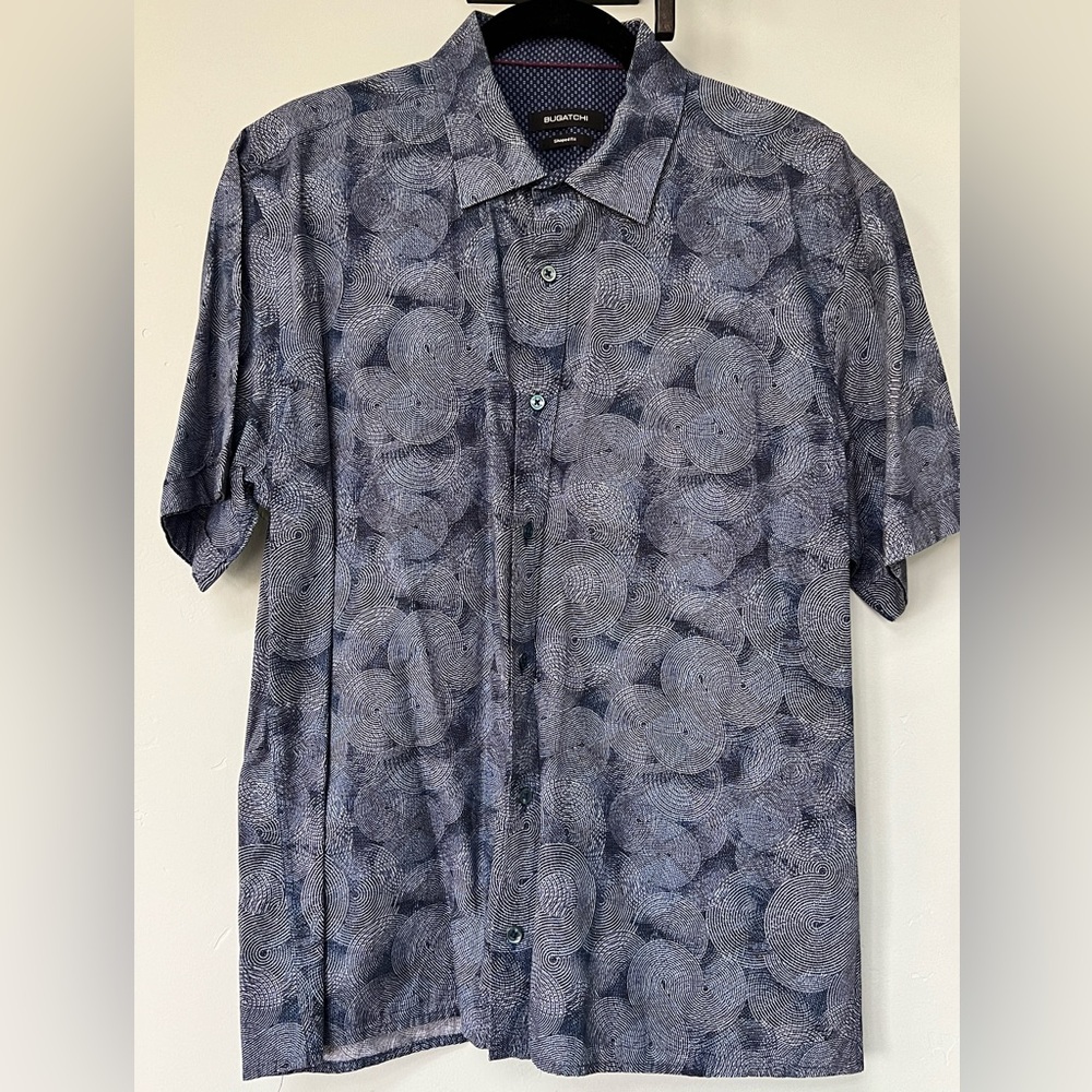 Bugatchi Luxury Abstract Print OoohCotton Short Sleeve Shirt | size L